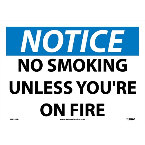 Notice No Smoking Unless You'Re On Fire Sign (N315PB)