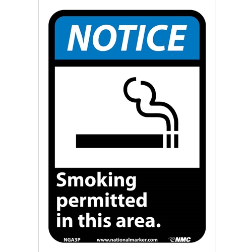 Notice Smoking Permitted In This Area Sign (NGA3P)