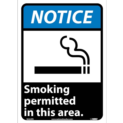 Notice Smoking Permitted In This Area Sign (NGA3PB)