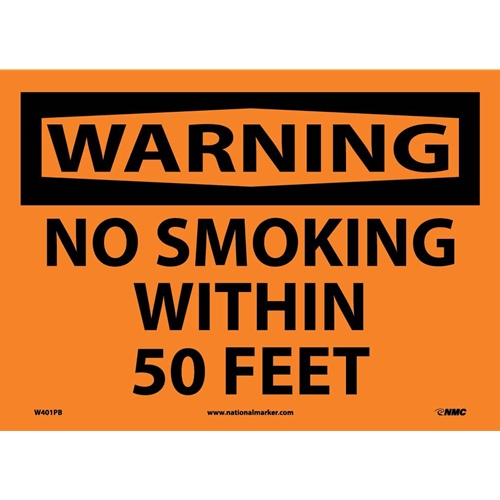 Warning No Smoking Within 50 Feet Sign (W401PB)