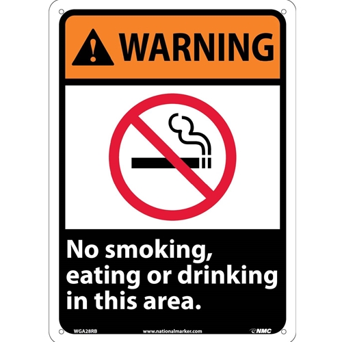 Warning No Smoking Eating Or Drinking Sign (WGA28RB)