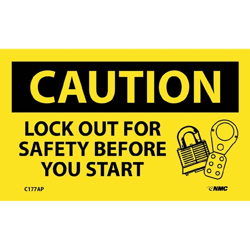 Caution Lock Out For Safety Before You Start Label (C177AP)