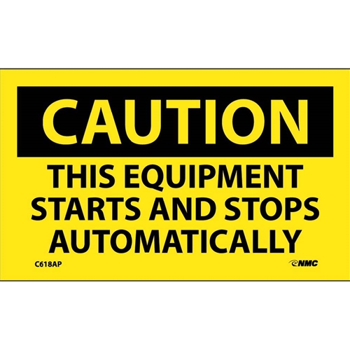 Caution This Equipment Starts And Stops Automatically Label (C618AP)