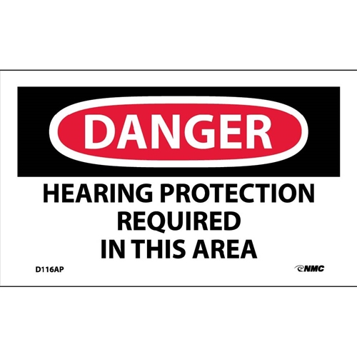 Danger Hearing Protection Required In This Area Label (D116AP)