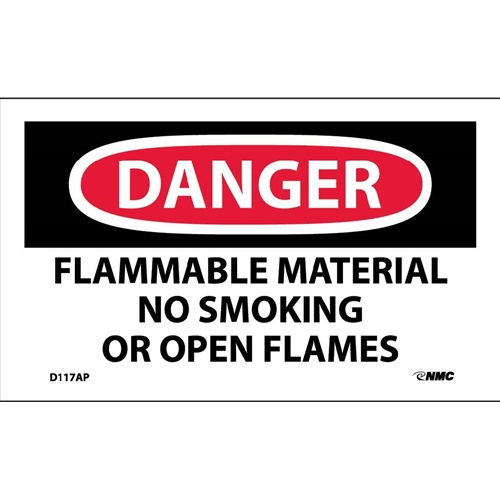 Danger Flammable Material No Smoking Or Open Flames Label (D117AP)