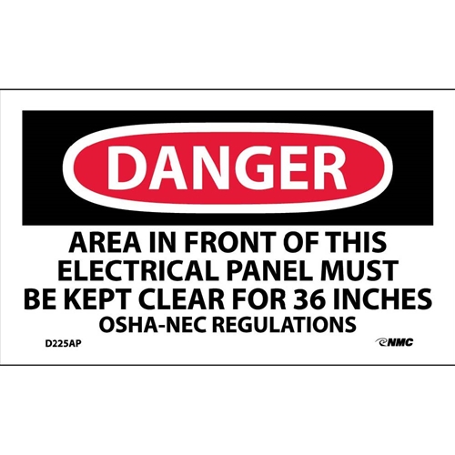 Danger Keep Electrical Panel Clear Label (D225AP)