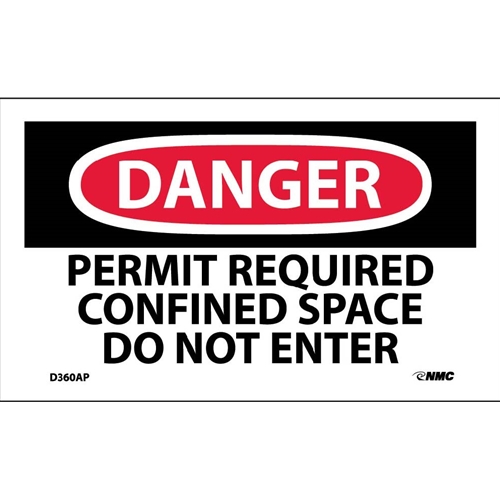 Danger Permit Required Confined Space Do Not Enter Label (D360AP)