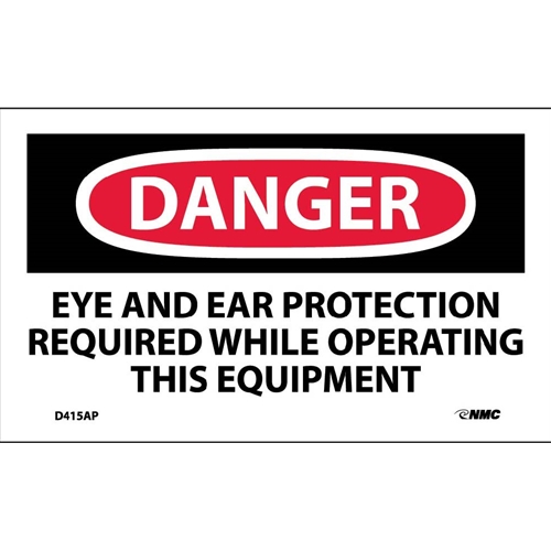 Danger Eye And Ear Protection Required Label (D415AP)