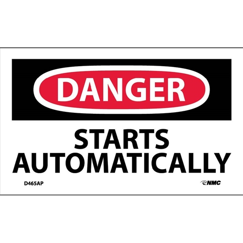 Danger Starts Automatically Label (D465AP)