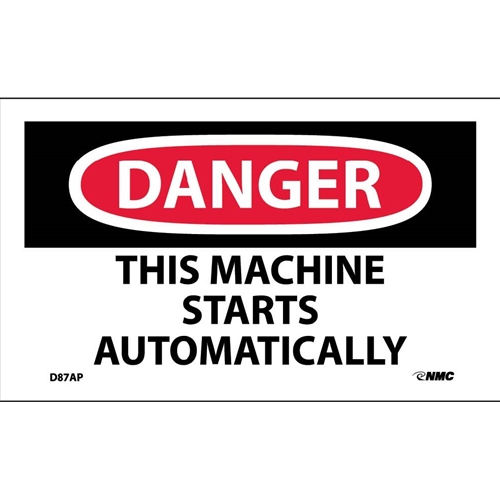 Danger This Machine Starts Automatically Label (D87AP)