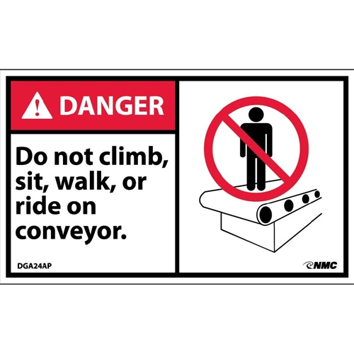 Danger Do Not Climb Sit Walk Or Ride On Conveyor Label (DGA24AP)