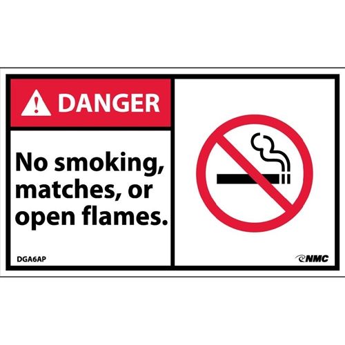 Danger No Smoking Matches Or Open Flames Label (DGA6AP)