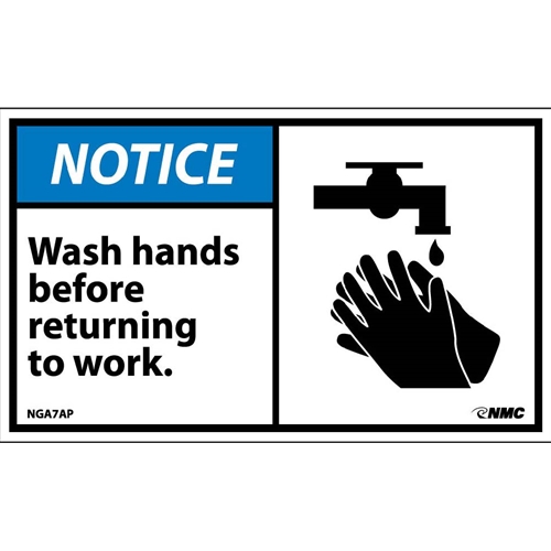 Notice Wash Hands Before Returning To Work Label (NGA7AP)