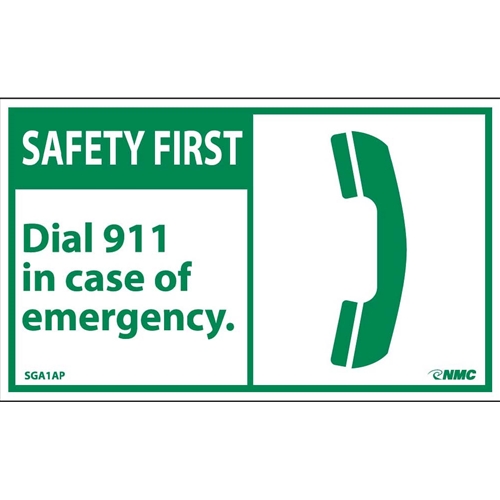 Safety First Dial 911 In Case Of Emergency Label (SGA1AP)