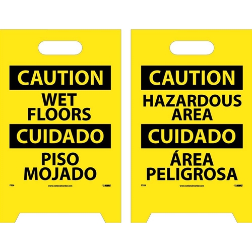 Caution Wet Floors - Bilingual Double-Sided Floor Sign (FS26)