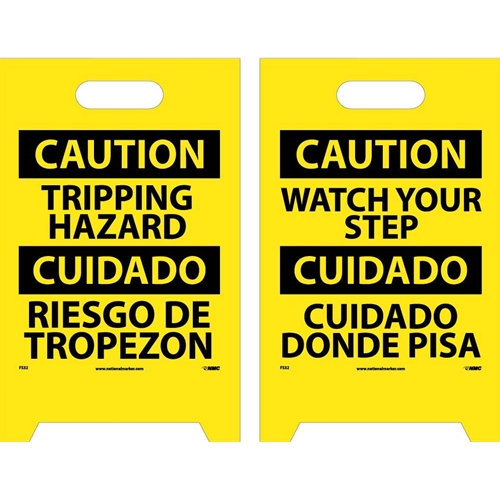 Caution Tripping Hazard - Bilingual Double-Sided Floor Sign (FS32)