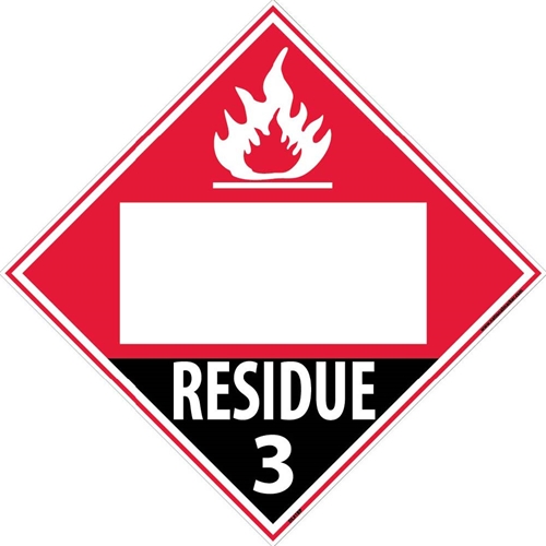 Residue 3 Flammable Liquids Blank Dot Placard Sign (DL81BP)