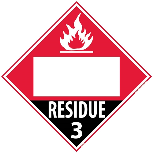 Residue 3 Flammable Liquids Blank Dot Placard Sign (DL81BR)