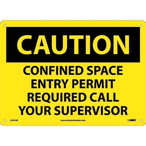 Caution Confined Space Permit Required Sign (C441AB)