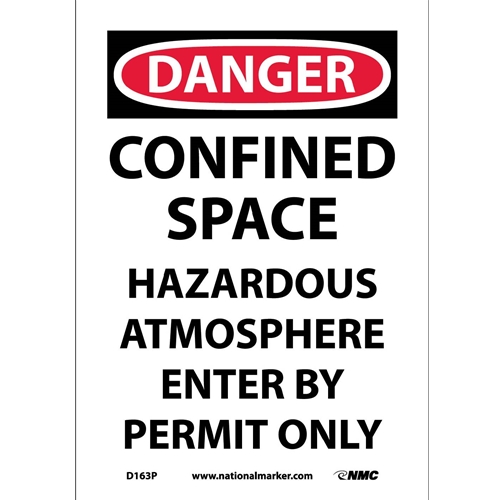 Danger Confined Space Permit Required Sign (D163P)