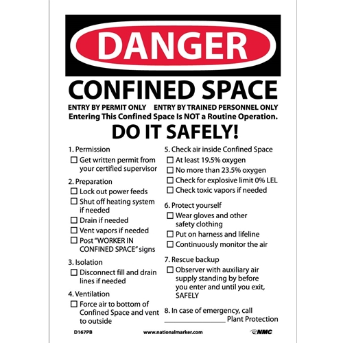 Danger Confined Space Permit Required Sign (D167PB)