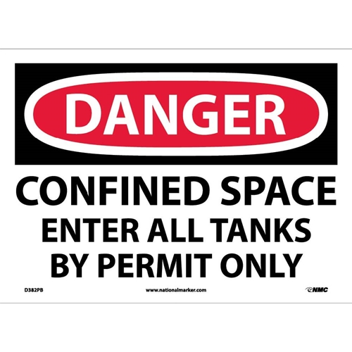 Danger Confined Space Enter All Tanks By Permit Only Sign (D382PB)