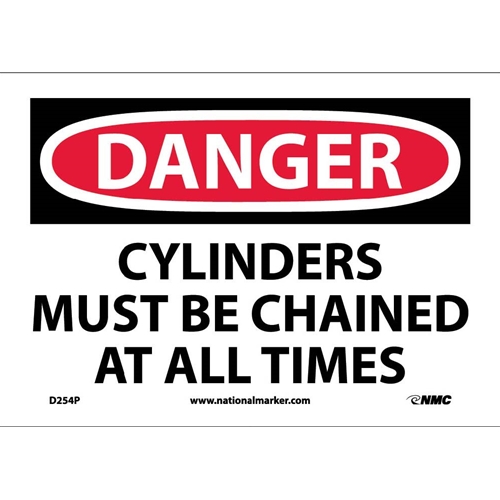 Danger Cylinders Must Be Chained At All Times Sign (D254P)