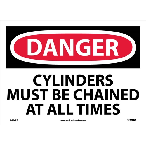 Danger Cylinders Must Be Chained At All Times Sign (D254PB)