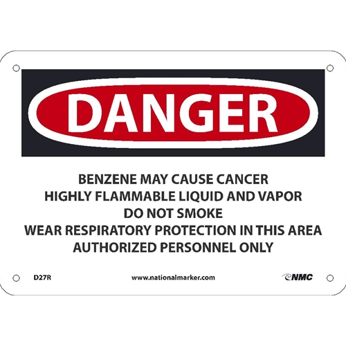 Danger Benzene May Cause Cancer Sign (D27R)