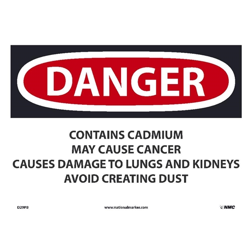 Danger Contains Cadmium May Cause Cancer Sign (D29PB)