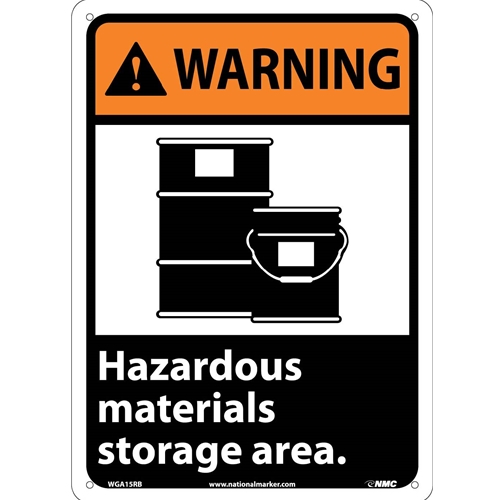 Warning Hazardous Materials Storage Area Sign (WGA15RB)