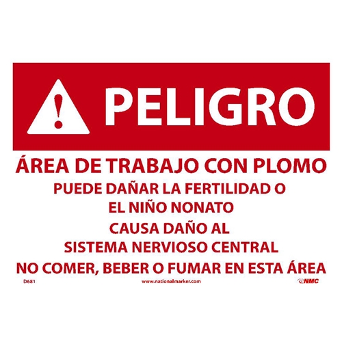 Danger Spanish Lead Work Area Sign (D681)