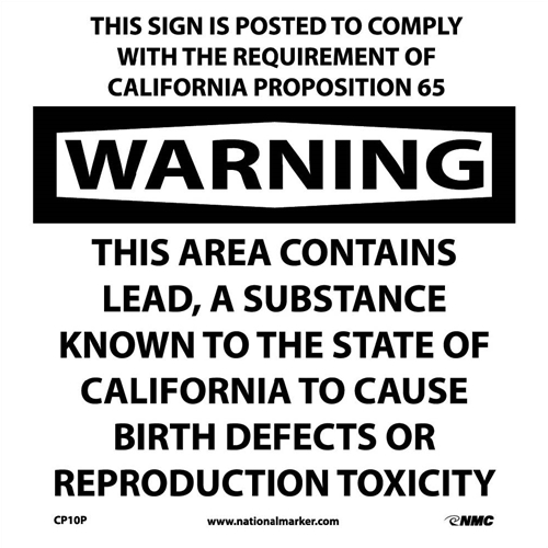 Warning This Area Contains Lead California  Proposition 65 (CP10P)
