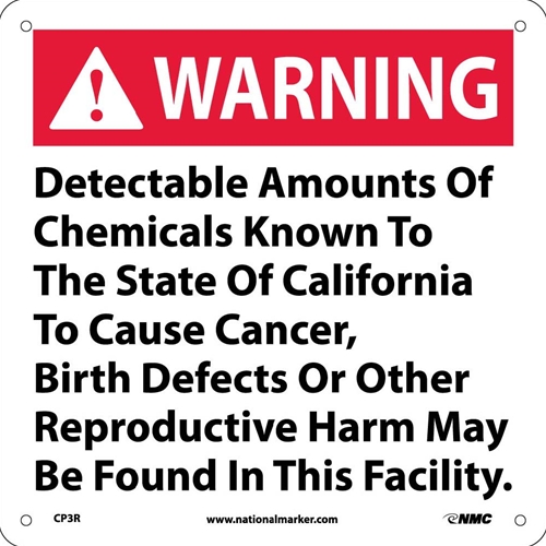 Warning Detectable Amounts Of Chemicals California  Proposition 71 (CP3R)