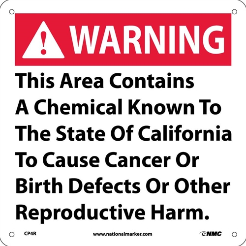 Warning This Area Contains A Chemical California  Proposition 72 (CP4R)