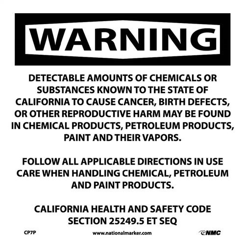 Warning Detectable Amounts Of Chemicals California  Proposition 75 (CP7P)