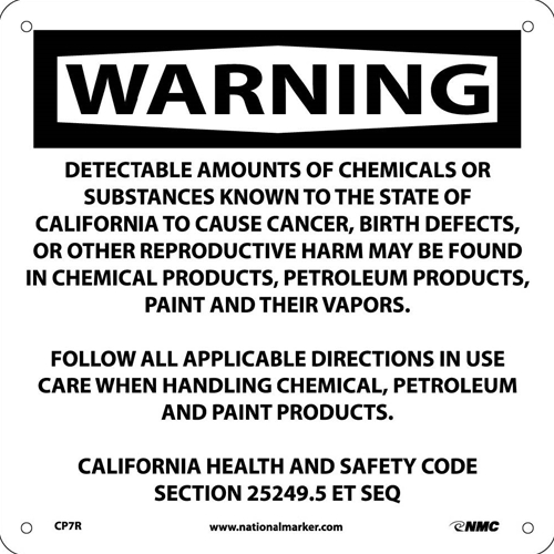 Warning Detectable Amounts Of Chemicals California  Proposition 75 (CP7R)