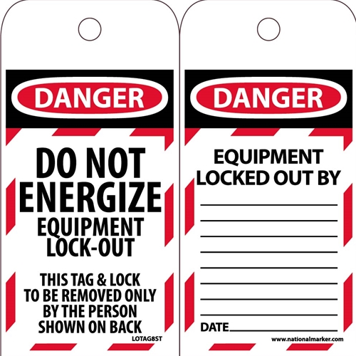 Danger Do Not Energize Equipment Lock-Out Tag (LOTAG8ST)