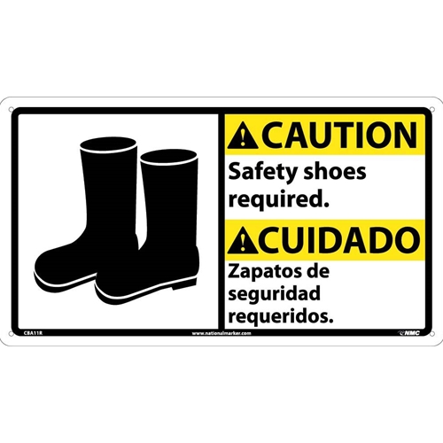 Caution Safety Shoes Required Sign - Bilingual (CBA11R)