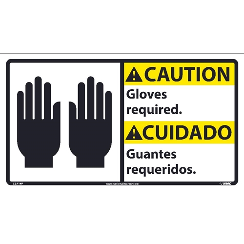 Caution Gloves Required Sign - Bilingual (CBA14P)