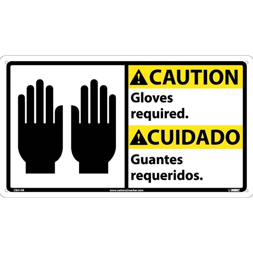 Caution Gloves Required Sign - Bilingual (CBA14R)