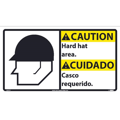 Caution Hard Hat Area Sign - Bilingual (CBA1P)
