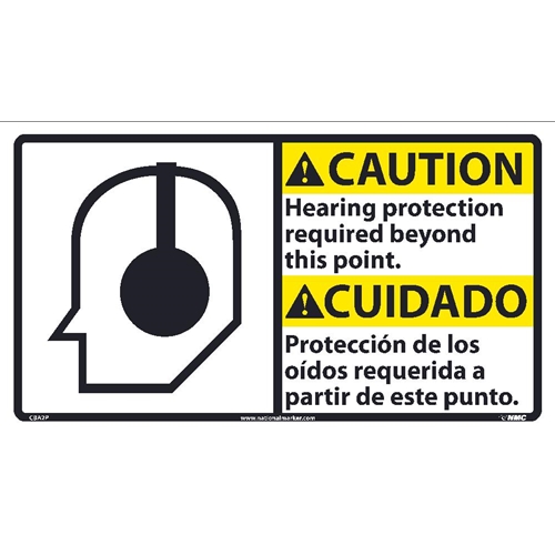 Caution Hearing Protection Required Sign - Bilingual (CBA2P)