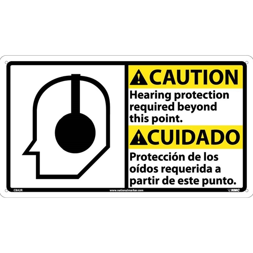 Caution Hearing Protection Required Sign - Bilingual (CBA2R)