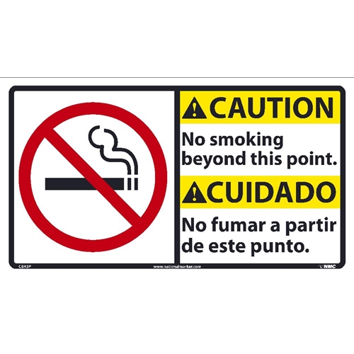 Caution No Smoking Beyond This Point Sign - Bilingual (CBA3P)