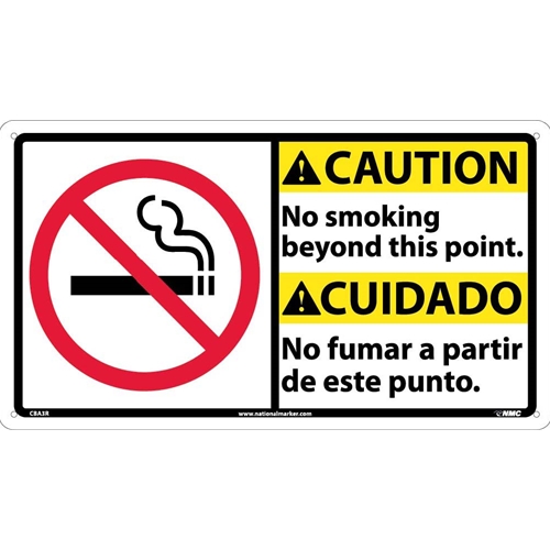 Caution No Smoking Beyond This Point Sign - Bilingual (CBA3R)
