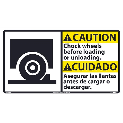 Caution Chock Wheels Sign - Bilingual (CBA4P)