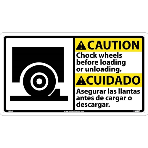 Caution Chock Wheels Sign - Bilingual (CBA4R)