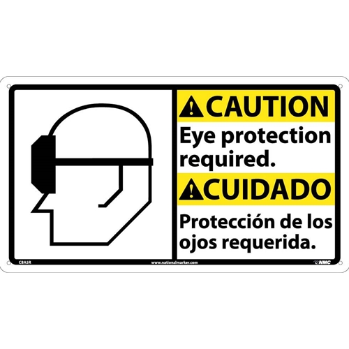 Caution Eye Protection Required Sign - Bilingual (CBA5R)
