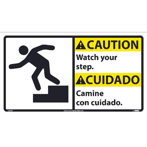 Caution Watch Your Step Sign - Bilingual (CBA6P)